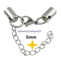 4 Pieces Stainless Steel End Cap with Lobster Clasp and Extender chain 5mm Hypoallergenic  Tarnish Resistant