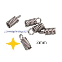 40 Pieces 2mm Stainless Steel Spring Crimp Coil Cord Ends Hypoallergenic Tarnish Resistant - jewellery making supplies Australia