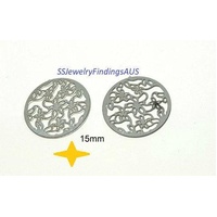 4 Pieces 15mm Stainless Steel "Blowing flowers" Filigree flat pendant Hypoallergenic Tarnish Resistant - jewellery making supplies Australia