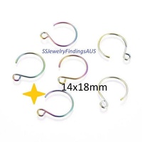 2 Pairs Stainless Steel 8/10 Closed Hoop Hook Ear-wire Anodized and Plated Hypoallergenic Tarnish Resistant