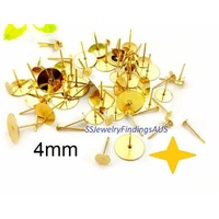 20 Pairs Stainless Steel Gold Vacuum Plated 4mm Pad Earring Studs with Tension Locking nuts Hypoallergenic Tarnish Resistant