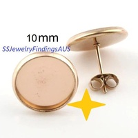 4 Pairs 10mm Rose Gold Vacuum Plated Stainless Steel Cabochon Setting Earring Stud Posts and Ear nuts Hypoallergenic Tarnish Resistant