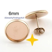 4 Pairs 6mm Rose Gold Vacuum Plated Stainless Steel Cabochon Setting Earring Stud Posts and Ear nuts Hypoallergenic Tarnish Resistant