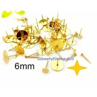 12 Pairs Stainless Steel Gold Vacuum Plated 6mm Pad Earring Studs with Tension Locking nuts Hypoallergenic Tarnish Resistant