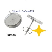 10 Pairs 10mm Stainless Steel Cabochon Setting Earring Stud Posts with Tension Locking nuts Hypoallergenic Tarnish Resistant