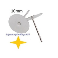 25 Pairs Stainless Steel 10mm Flat Pad Earring Stud Settings with Tension Locking nuts Hypoallergenic Tarnish Resistant