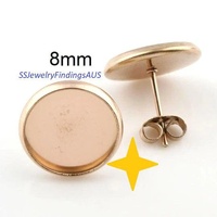 4 Pairs 8mm Rose Gold Vacuum Plated Stainless Steel Cabochon Setting Earring Stud Posts and Ear nuts Hypoallergenic Tarnish Resistant