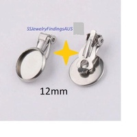 2 Pairs Stainless Steel 12mm Cabochon Setting Earring Clip on Studs Hypoallergenic Tarnish Resistant - jewellery making supplies 