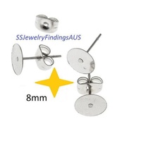 50 Pairs Stainless Steel 8mm Pad Earring Studs with Tension Locking nuts Hypoallergenic Tarnish Resistant