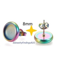 2 Pairs Stainless Steel Cabochon Setting 8mm Anodized and Plated Earring Stud Posts Hypoallergenic Tarnish Resistant