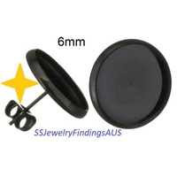 2 Pairs 6mm Black Tone Stainless Steel Cabochon Setting Earring Stud Posts and Ear nuts Hypoallergenic Tarnish Resistant