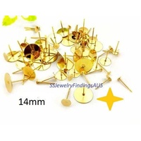 4 Pairs Stainless Steel Gold Vacuum Plated 14mm Pad Earring Studs with Tension Locking nuts Hypoallergenic Tarnish Resistant