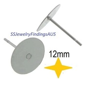 20 Pairs Stainless Steel 12mm Pad Earring Studs with Tension Locking nuts Hypoallergenic Tarnish Resistant - jewellery making supplies 