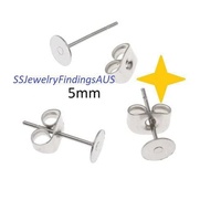 30 Pairs Stainless Steel 5mm Pad Earring Studs with nuts Hypoallergenic Tarnish Resistant - jewellery making supplies 