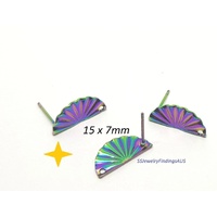 3 Pairs Stainless Steel Anodized and Plated Stud Earring Post "Half Shell" with 1mm hole 15x7mm Hypoallergenic Tarnish Resistant