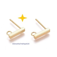 5 Pairs Stainless Steel Gold Plated 15mm Bar Stud Earring Posts w/ Earnut Backings & Hole Hypoallergenic Tarnish Resistant