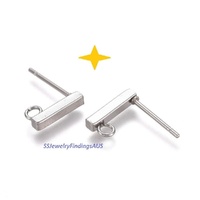 7 Pairs Stainless Steel 10mm Bar Stud Earring Posts w/ Earnut Backings & Hole Hypoallergenic Tarnish Resistant - jewellery making supplies 