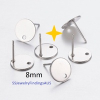 5 Pairs Stainless Steel Stud Earring Post Blank Pad with 1mm hole " Blank Design" 8mm Hypoallergenic Tarnish Resistant