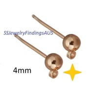 3 Pairs Stainless Steel Rose Gold Plated 4mm Ball Stud Earring Posts with Loop and Tension Locking Nuts Hypoallergenic Tarnish Resistant