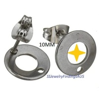 5 Pairs Stainless Steel Stud Earring Post with 10mm diameter Hoop Hypoallergenic Tarnish Resistant - jewellery making supplies 