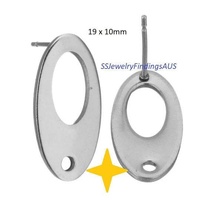 5 Pairs Stainless Steel 19x10mm Oval Flat Oval Stud Earring Posts w/ Earnut Backings Hypoallergenic Tarnish Resistant