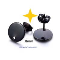 3 Pairs Stainless Steel Black Tone Stud Earring Post AND earnut Blank Pad with 1mm hole " Blank Design" 8mm Hypoallergenic Tarnish Resistant
