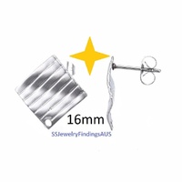 3 Pairs Stainless Steel Textured bent Rhombus Stud post 1.4mm hole 16mm Hypoallergenic Tarnish Resistant - jewellery making supplies 