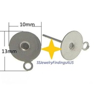 10 Pairs Stainless Steel 10mm Pad Stud Post with 2mm Side Loop with Tension locking nuts Hypoallergenic Tarnish Resistant
