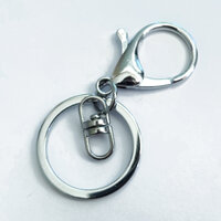 30mm Split Rings with Clip & Swivel Tag - Key Rings -  Platinum Tone