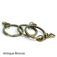 25mm Flat Split Rings with Chain Key Rings - Antique Bronze