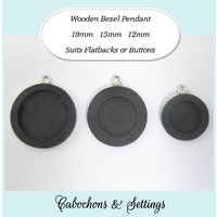 Black Wooden Bezel Pendants - Size Options