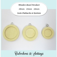 White Wooden Bezel Pendants - Size Options