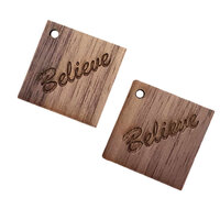 2 x 35mm Believe Word Earring Pendants - Walnut