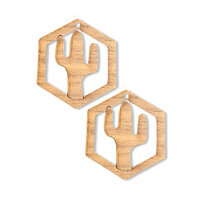 2 x 30mm Cactus om Hex Frame Earring Pendants - Walnut