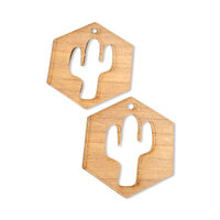 2 x 40mm Cactus Cutout Earring Pendants - Walnut Pendants