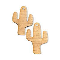 2 x 37mm Cactus Earring Pendants - Walnut