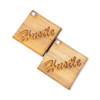 2 x 35mm Hustle Word Earring Pendants - Walnut