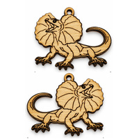 Frill-Necked Lizard Wooden Charm – Laser Cut Australian Lizard Pendant – Aussie Wildlife Reptile Charm – Jewellery Making Supply 35mm