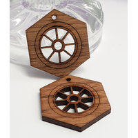 35mm Western Wagon Wheel Earring Pendant Set - Walnut  -  Country Style