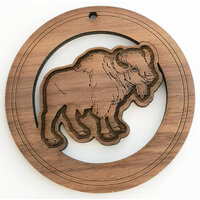 2 x Large Round Bison Cut Out Pendant Set  - Walnut  Western  50mm  -  Country Style