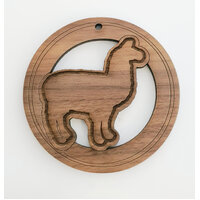 2 x Large Round Llama Cut Out Pendant Set  - Walnut  Western  50mm
