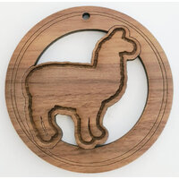 2 x Large Round Llama Cut Out Pendant Set  - Walnut  Western  50mm  -  Country Style