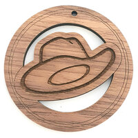 2 x Large Round - Cowboy Hat Cut Out Pendant Set  - Walnut  Western  50mm