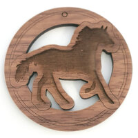 2 x Large Round - Runaway Horse Cut Out Pendant Set  - Walnut  Western  50mm