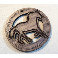 2 x Large Round - Outline Runaway Horse Cut Out Pendant Set  - Walnut  Western  50mm  -  Country Style
