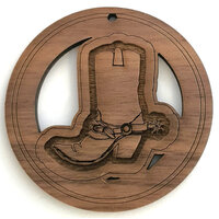 2 x Large Round - Cowboy Boot Cut Out Pendant Set  - Walnut  Western  50mm  -  Country Style