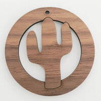 2 x Large Round - Cactus  Cut Out Pendant Set  - Walnut  Western  50mm  -  Country Style