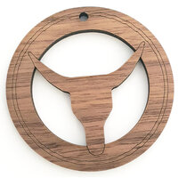 2 x Large Round - Bull Horns Cut Out Pendant Set  - Walnut  Western  50mm