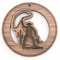 2 x Large Round - Lasso Cut Out Pendant Set  - Walnut  Western  50mm  -  Country Style