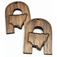 2 x Large Arc - NSW Map Pendant Set  - Walnut  Western  40mm  -  Country Style